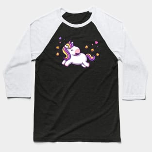 Cute Unicorn With Coin Cartoon Baseball T-Shirt